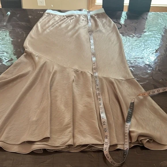 Tan Maxi Trumpet Skirt with Asymmetrical Ruffles - Picture 7 of 9